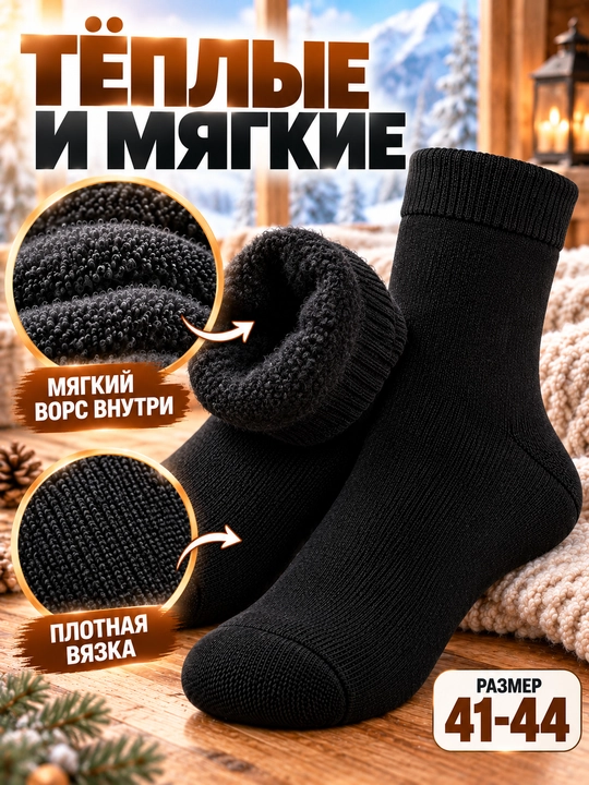Мужские классические, зимние, тёплые, толстые, длинные носки 1–3-5 пар, размер 41-44