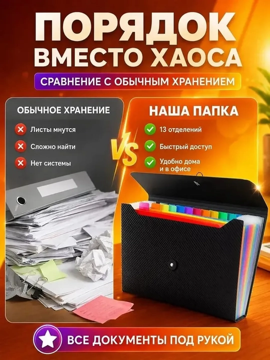 A4 akkordeon papka, 13 bo‘limli papka, hujjat saralash, ofis papkasi