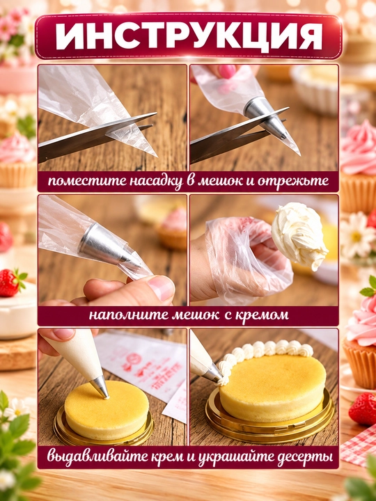Кондитерский мешок с 6,9,12 насадками, многоразовый, для крема, тортов, силиконовый