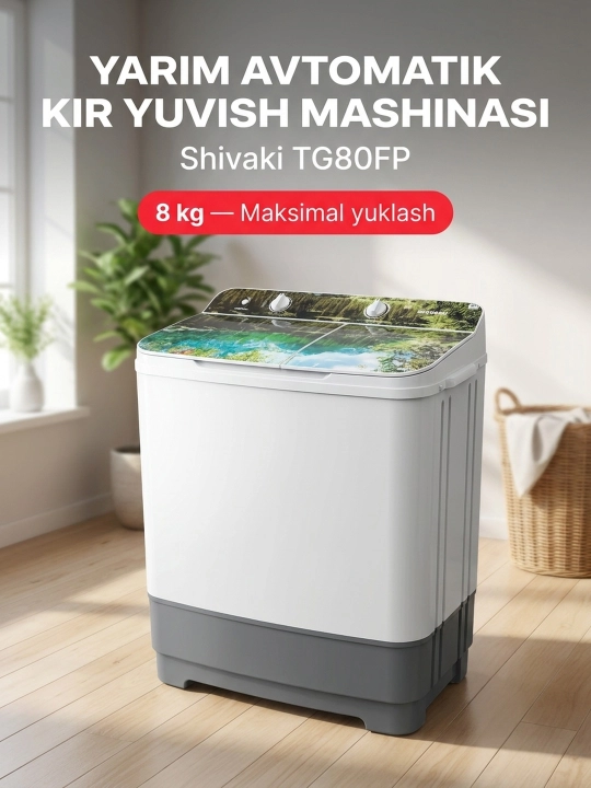Kir yuvish mashinasi yarim avtomatik Shivaki, 8 kg, TG80FP - 