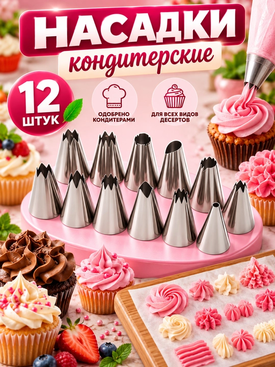6,9,12 ta nozulli qandolat sumkasi, qayta foydalanish mumkin, krem, kek, silikon uchun - 