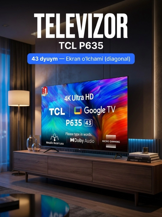 TCL 55" P635 Smart-TV, 4K LED HDR 10+ Google TV - 