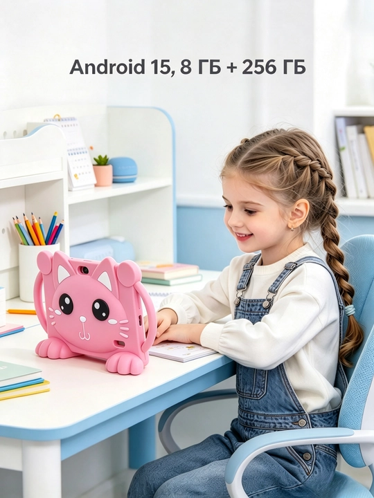 Детский планшет 7", Android15, 8+256ГБ, две камеры, силиконовый чехол