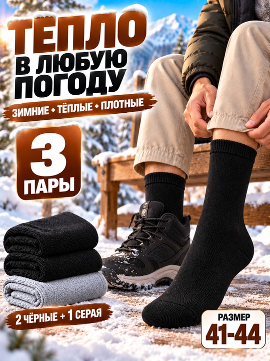 Мужские классические, зимние, тёплые, толстые, длинные носки 1–3-5 пар, размер 41-44