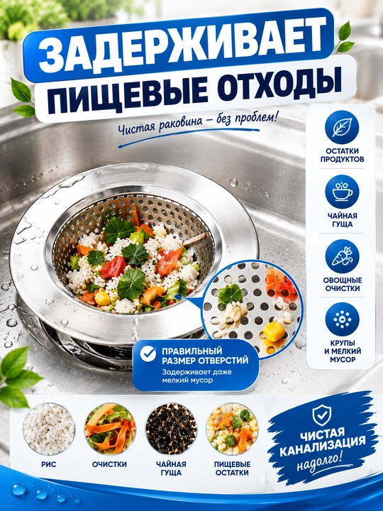 Сетка-фильтр для раковины из нержавеющей стали, 2 шт., 9 и 11,5 см