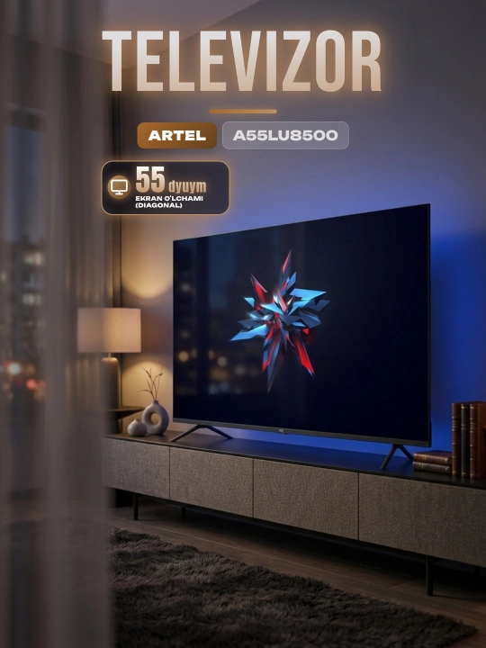 Artel 55 dyuymli A55LU8500 televizor, Smart TV UHD, Wi-Fi, 2 GB operativ xotira