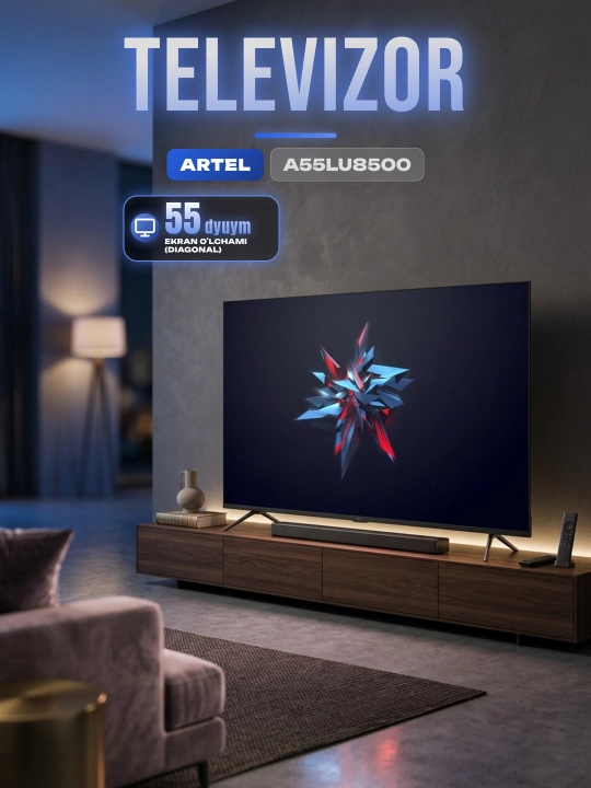 Телевизор Artel 55" A55LU8500, Smart TV UHD, Wi-Fi, ОЗУ 2 ГБ, память 16 ГБ