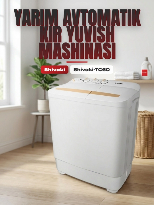 Yarim avtomatik kir yuvish mashinasi Shivaki-TC60, Gold, 6 kg - 
