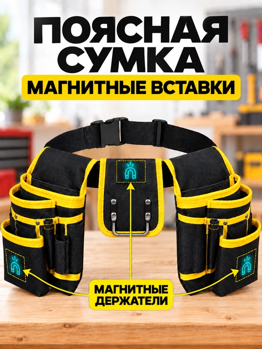 Сумка пояс строительная, для инструментов монтажa - 