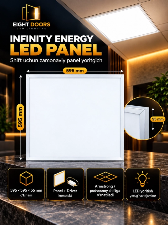 Безрамочная светодиодная панель Infinity Energy, 60 Вт, 595 × 595 мм, 4000 К, Армстронг - 