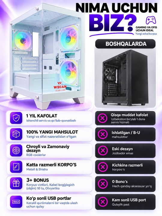 Корпус для компьютера, игровой корпус-аквариум, 3 RGB-вентилятора, прозрачное стекло, ATX