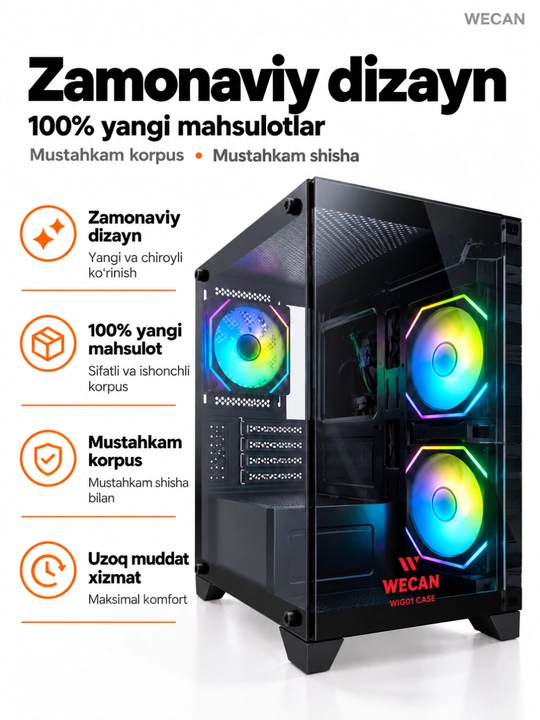 Корпус для компьютера, игровой корпус-аквариум, 3 RGB-вентилятора, прозрачное стекло, ATX