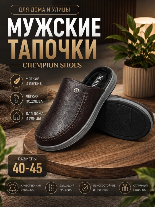 Erkaklar uchun qishki qalin MEXLI uy shippaklari, 40-45 o‘lcham - 