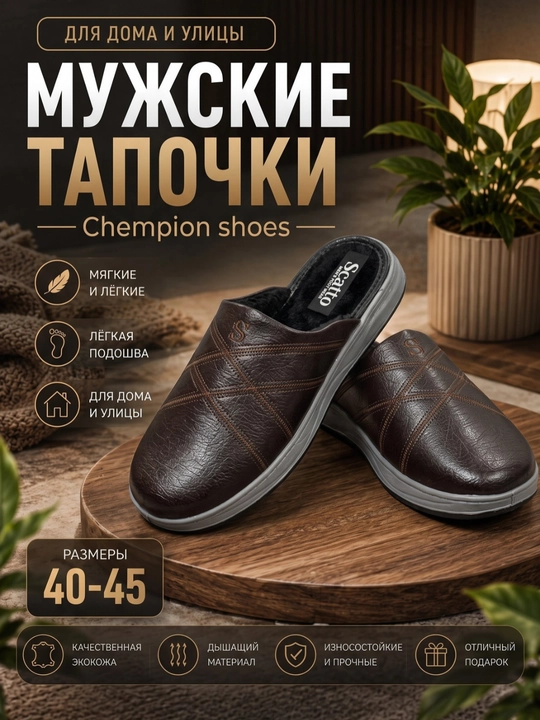 Erkaklar uchun qishki qalin MEXLI uy shippaklari, 40-45 o‘lcham - 