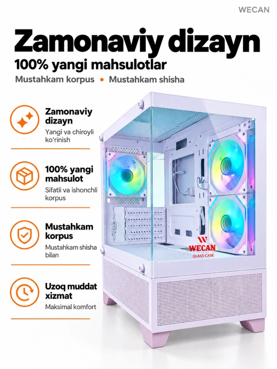 Корпус для компьютера, игровой корпус-аквариум, 3 RGB-вентилятора, прозрачное стекло, ATX