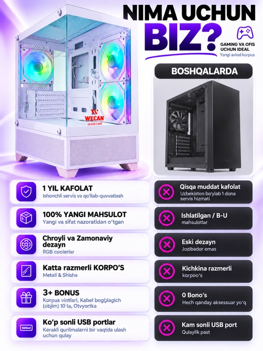 Корпус для компьютера, игровой корпус-аквариум, 3 RGB-вентилятора, прозрачное стекло, ATX
