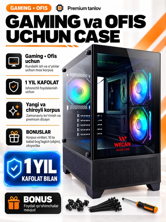 Корпус для компьютера, игровой корпус-аквариум, 3 RGB-вентилятора, прозрачное стекло, ATX - 