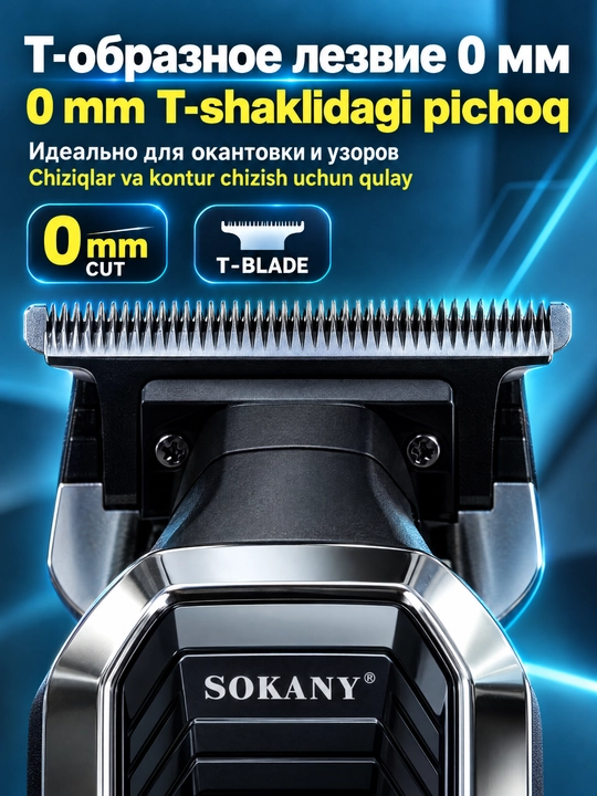 Professional soch kesish mashinasi SOKANY, simsiz, 7000 aylanish tezligi, displey