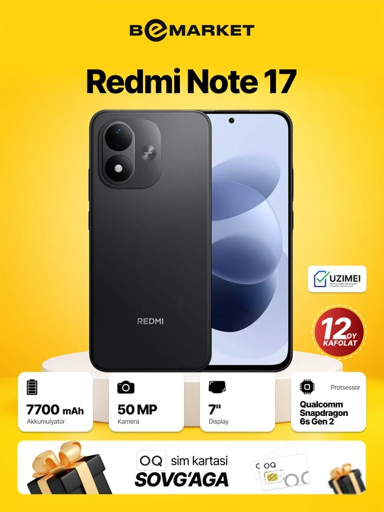 Smartfon Redmi Note 17, 7700 mAh, 45 W, 6.99″ 120 Gts