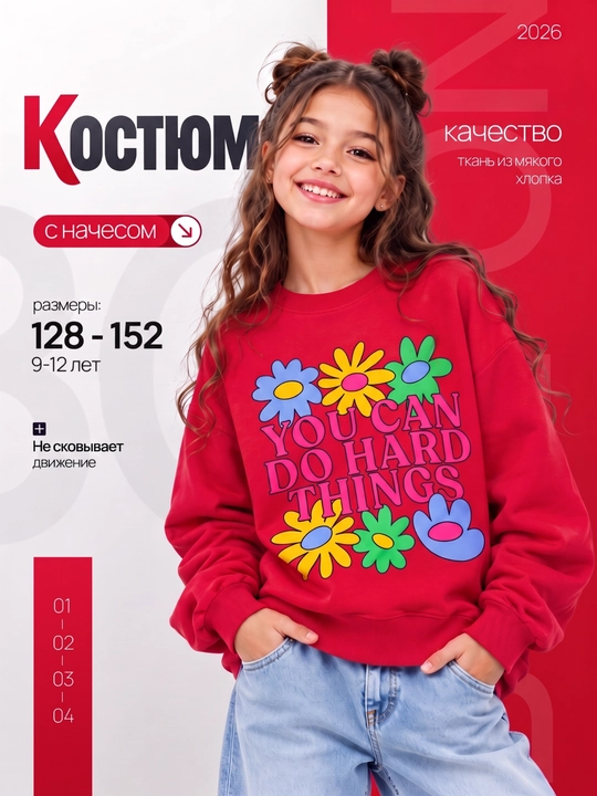 Толстовки для девочек, с начёсом внутри, 100% хлопок, на 9 - 12 лет для прогулок - 