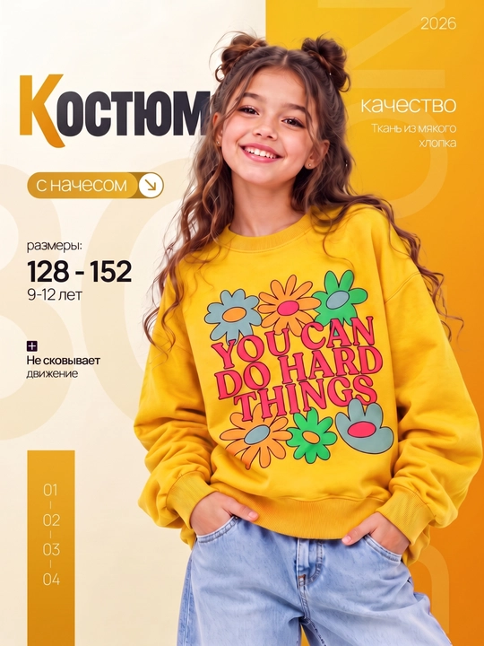 Толстовки для девочек, с начёсом внутри, 100% хлопок, на 9 - 12 лет для прогулок - 