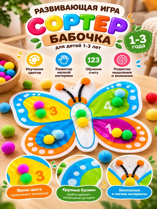 Развивающий сортер Динозавр для детей 1-3 лет