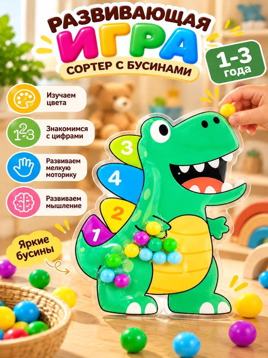 Развивающий сортер Динозавр для детей 1-3 лет