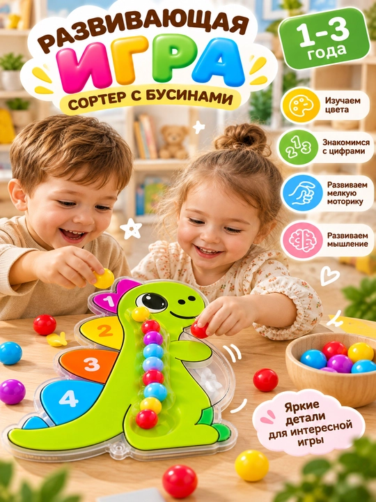 Развивающий сортер Динозавр для детей 1-3 лет