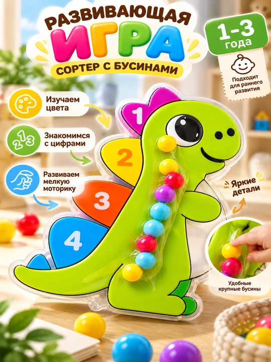 Развивающий сортер Динозавр для детей 1-3 лет