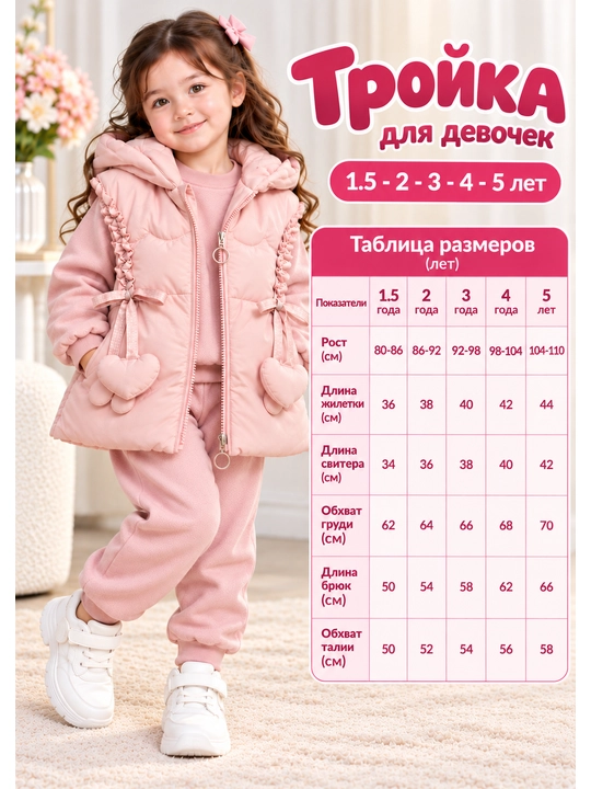 Тройка для девочек, 2–5 лет, на осенне-зимний сезон