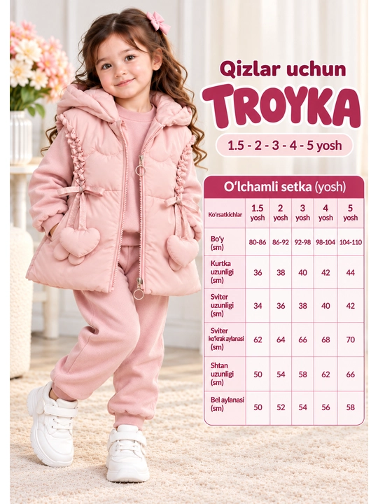 Тройка для девочек, 2–5 лет, на осенне-зимний сезон