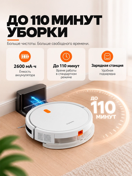 Robot changyutgich Xiaomi Robot Vacuum E5, quvvati 2000 Pa gacha, katta konteynerli
