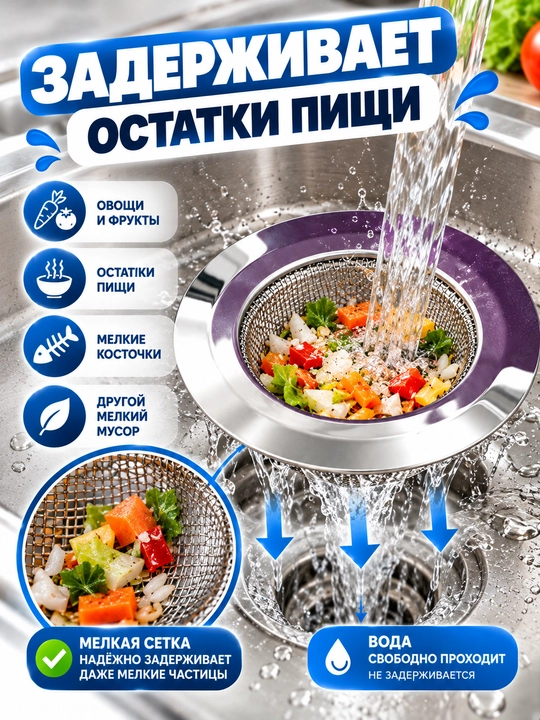 Сетка-фильтр для раковины из нержавеющей стали, 2 шт., 9 и 11,5 см