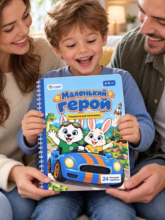 Раскраска для мальчиков AQEEL «Маленький герой», 3–6 лет, 24 картинки, на спирали