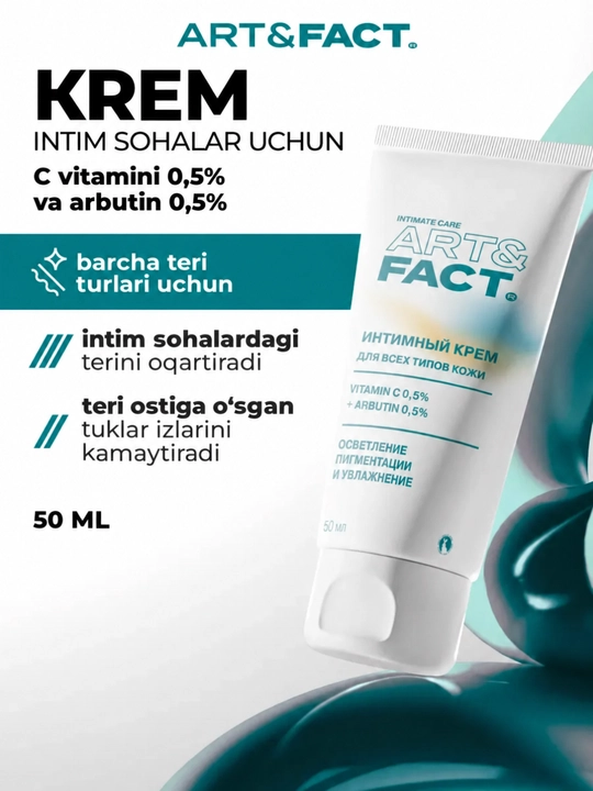 Art&Fact intim zonalar, qo‘ltiq osti, tana oqartiruvchi dezodorant krem, vitamin C arbutin - 