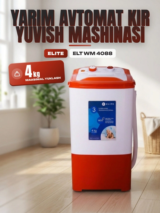 Kir yuvish mashina WM - 4088, 4 kg, qurutish barabani bor - 