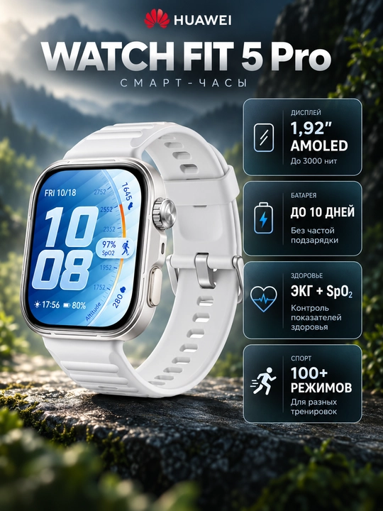 Fitnes soat HUAWEI WATCH FIT 5 Pro AMOLED ECG GPS NFC Bluetooth 6.0 10 kun 5ATM - 