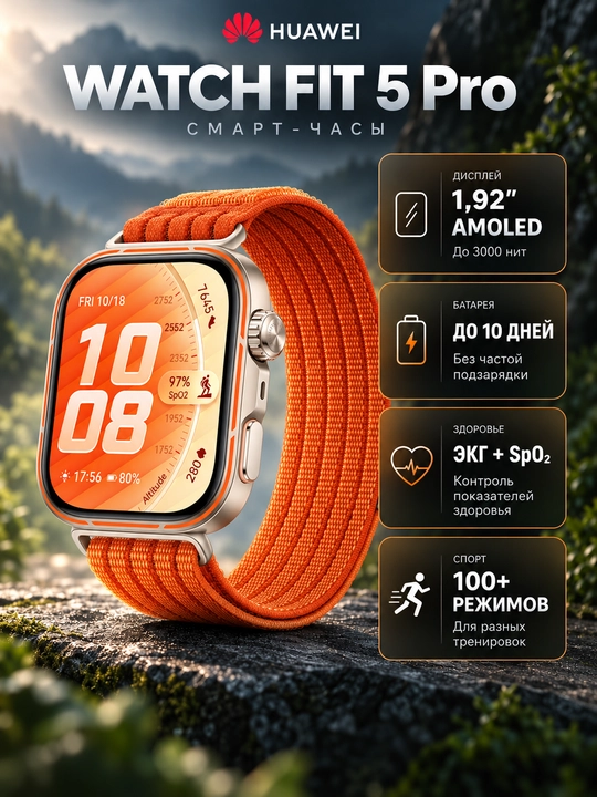 Fitnes soat HUAWEI WATCH FIT 5 Pro AMOLED ECG GPS NFC Bluetooth 6.0 10 kun 5ATM - 