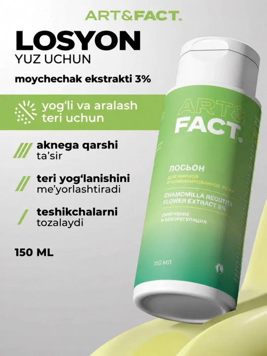 3% moychechak ekstrakti bilan yopiq komedonlarni eritish uchun losyon Art&Fact - 