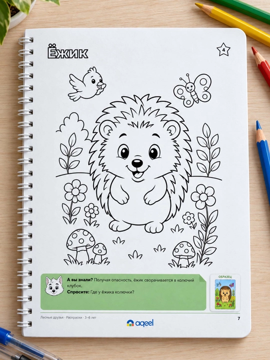 Раскраска с животными AQEEL «Лесные друзья», 3–6 лет, 18 картинок, на русском