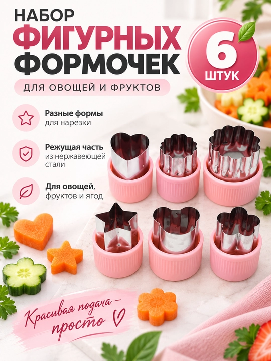 Sabzavot va mevalar uchun shaklli kesish qoliplari to‘plami, forma, qolip 6 va 10 dona
