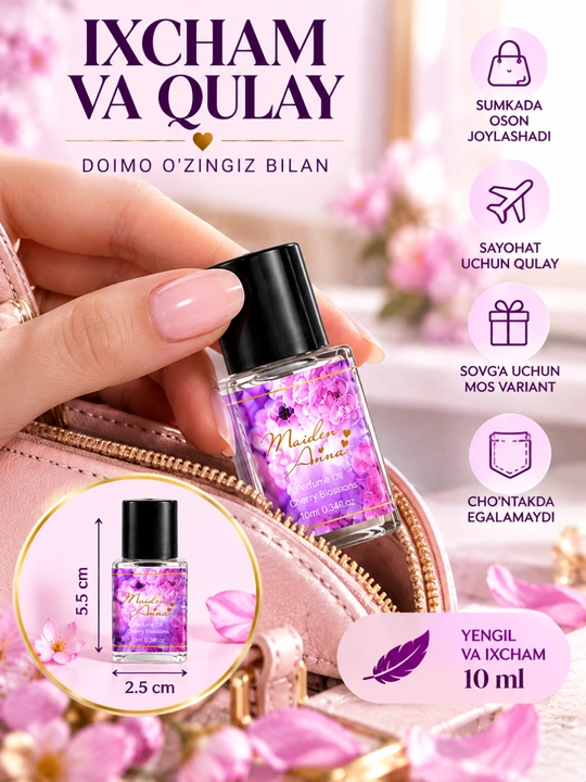 Maiden Anna ayollar uchun atir moyi 10 ml, magnoliya iforli surtiladigan atir