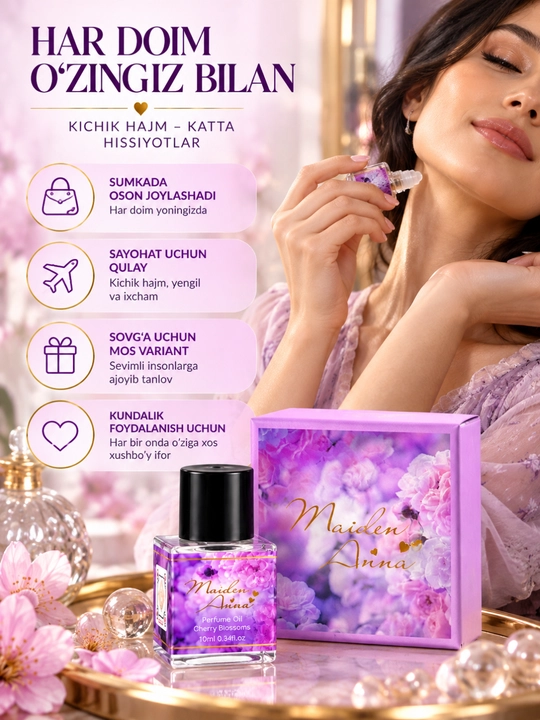 Maiden Anna ayollar uchun atir moyi 10 ml, magnoliya iforli surtiladigan atir