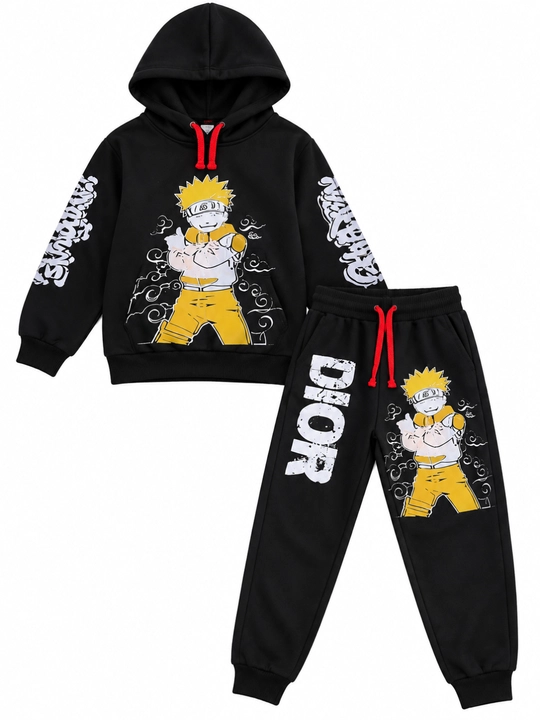 Детский спортивный костюм Naruto с капюшоном, чёрный, утеплённый