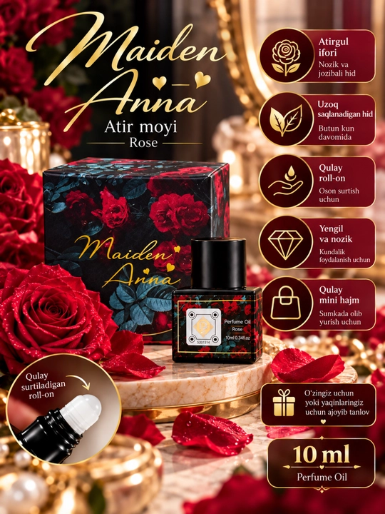 Maiden Anna ayollar uchun atir moyi 10 ml, magnoliya iforli surtiladigan atir