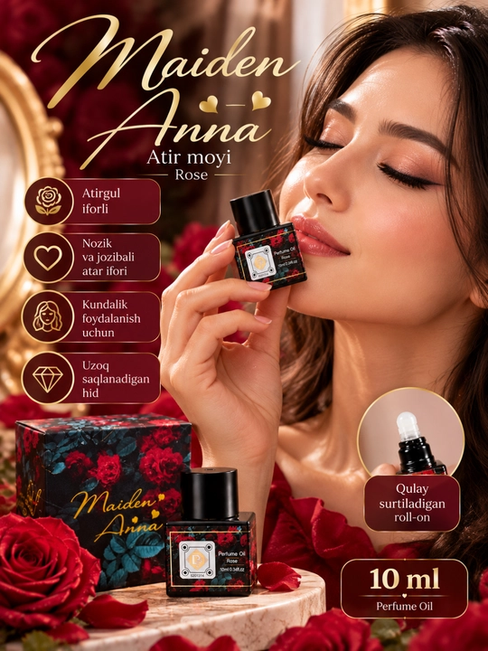 Maiden Anna ayollar uchun atir moyi 10 ml, magnoliya iforli surtiladigan atir
