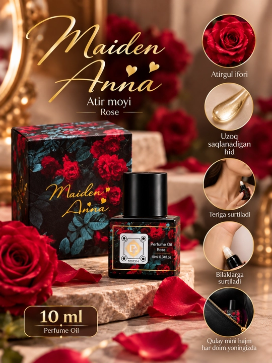 Maiden Anna ayollar uchun atir moyi 10 ml, magnoliya iforli surtiladigan atir