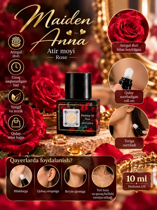 Maiden Anna ayollar uchun atir moyi 10 ml, magnoliya iforli surtiladigan atir