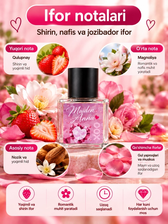 Maiden Anna ayollar uchun atir moyi 10 ml, magnoliya iforli surtiladigan atir