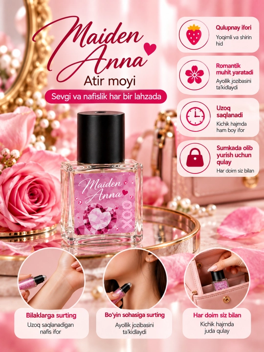 Maiden Anna ayollar uchun atir moyi 10 ml, magnoliya iforli surtiladigan atir